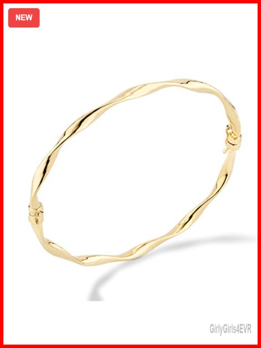 18K Gold Plated 925 Sterling Silver Oval Twist Hinged Bangle Bracelet